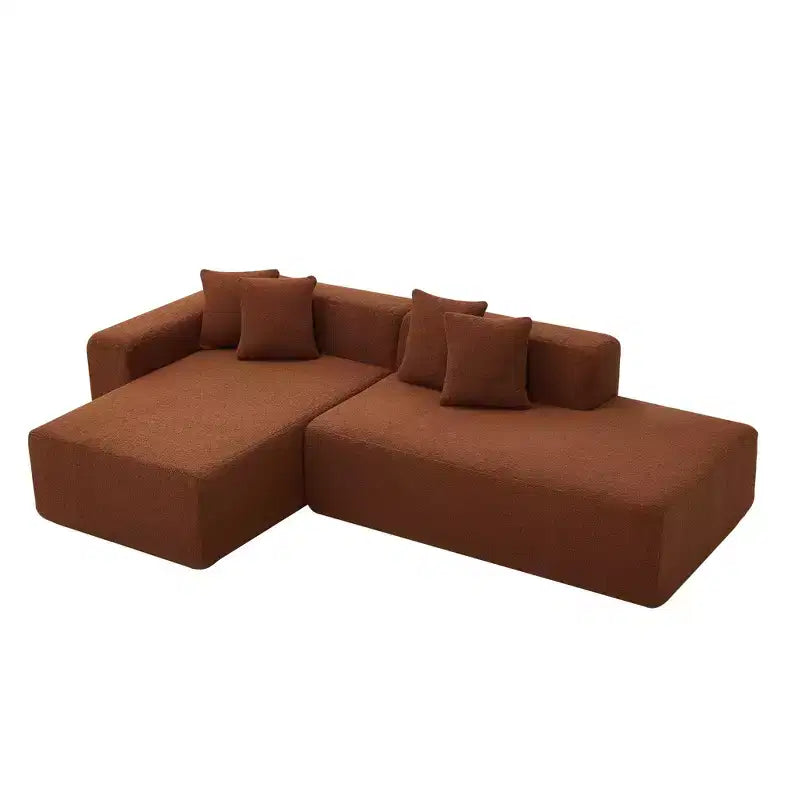 Canapé modulable 5 places, tissu laine d'agneau avec méridienne amovible, taille appartement