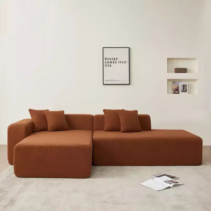Canapé modulable 5 places, tissu laine d'agneau avec méridienne amovible, taille appartement