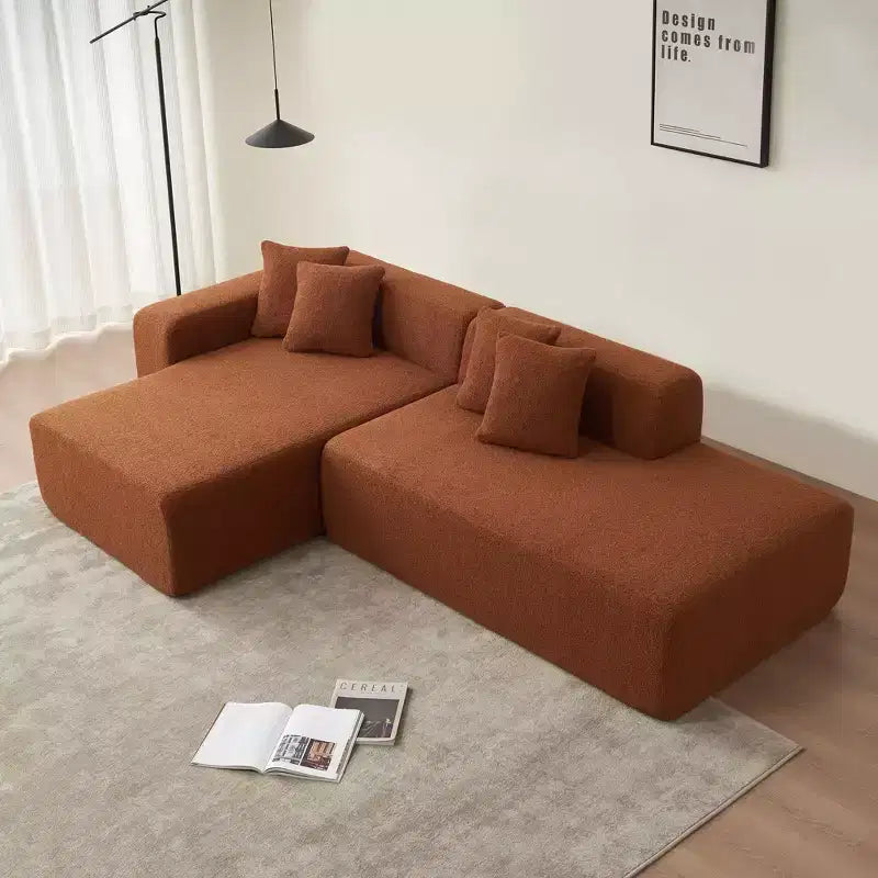 Canapé modulable 5 places, tissu laine d'agneau avec méridienne amovible, taille appartement