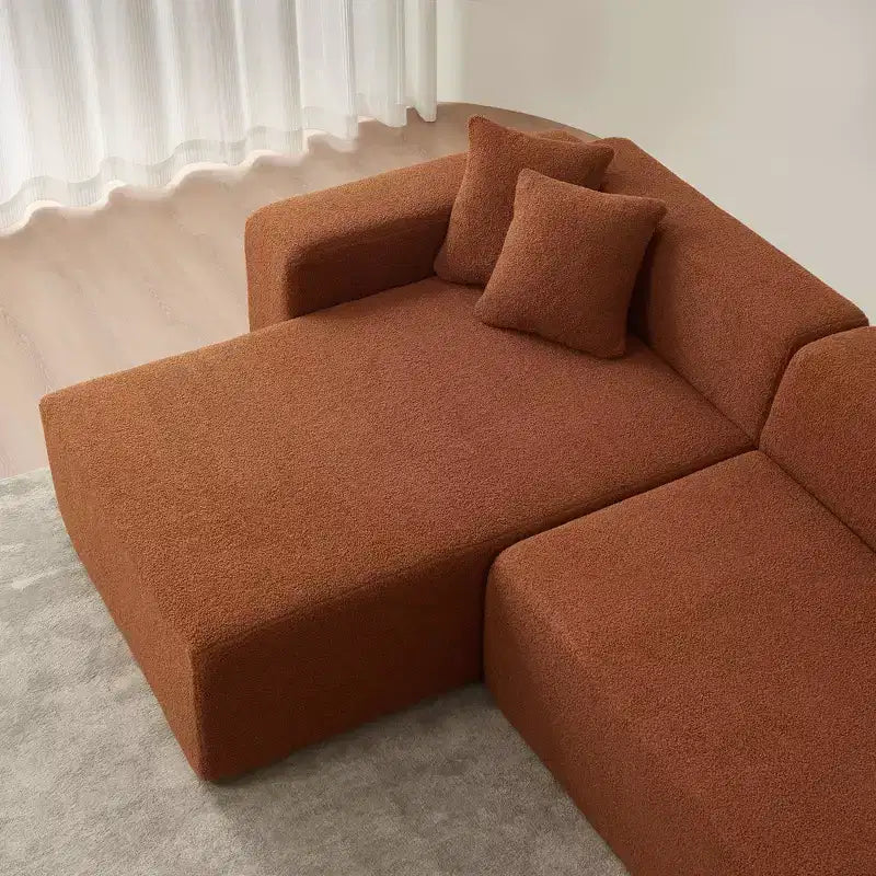 Canapé modulable 5 places, tissu laine d'agneau avec méridienne amovible, taille appartement