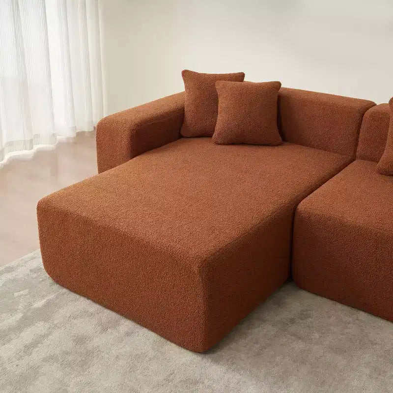 Canapé modulable 5 places, tissu laine d'agneau avec méridienne amovible, taille appartement