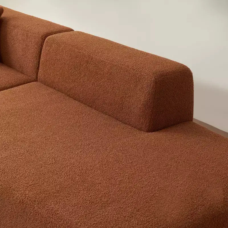 Canapé modulable 5 places, tissu laine d'agneau avec méridienne amovible, taille appartement