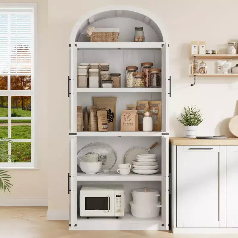 Bibliothèque à arcades de 181,8 cm de hauteur - Armoire de rangement de style ferme avec portes, Armoires de cuisine à arcades, Meuble de rangement de cuisine à 5 niveaux pour la salle à manger