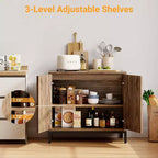 Buffet en rotin avec portes en rotin, étagères réglables, accent bohème, buffet à café et liqueurs, pour salon, salle à manger, couloir, cuisine