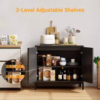 Buffet en rotin avec portes en rotin, étagères réglables, accent bohème, buffet à café et liqueurs, pour salon, salle à manger, couloir, cuisine
