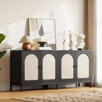 Buffet en rotin avec portes en rotin, étagères réglables, accent bohème, buffet à café et liqueurs, pour salon, salle à manger, couloir, cuisine