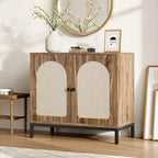 Buffet en rotin avec portes en rotin, étagères réglables, accent bohème, buffet à café et liqueurs, pour salon, salle à manger, couloir, cuisine