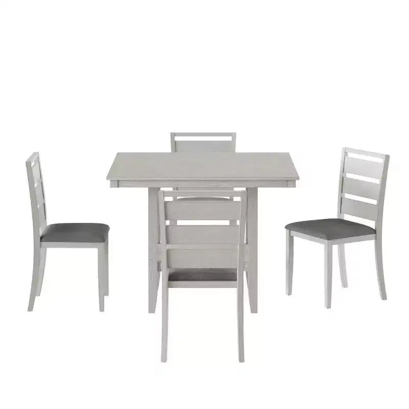 VECELO Ensemble de salle à manger rustique 5 pièces, table carrée en bois d'hévéa avec étagère et 4 chaises de salle à manger sans accoudoirs rembourrées pour la cuisine, Gris