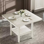 VECELO Ensemble de salle à manger rustique 5 pièces, table carrée en bois d'hévéa avec étagère et 4 chaises de salle à manger sans accoudoirs rembourrées pour la cuisine, Gris