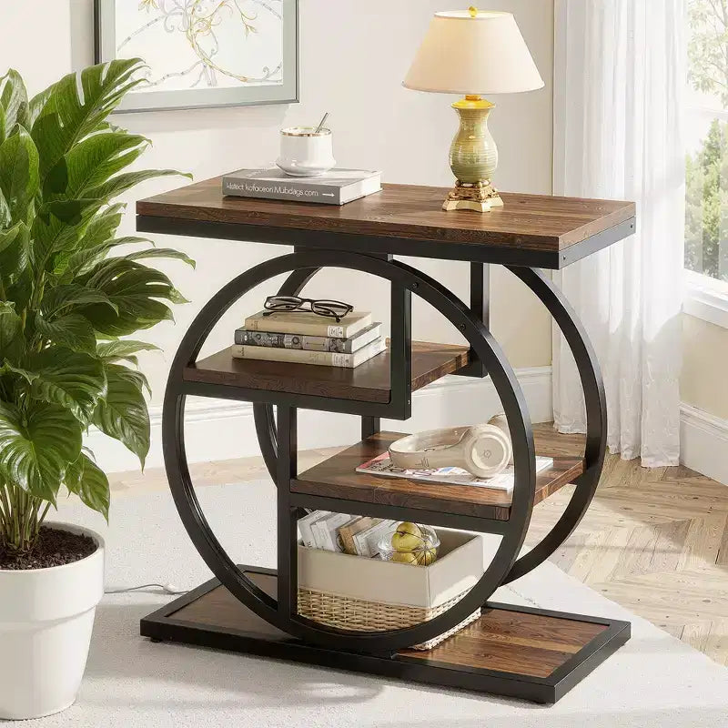 MAYEERTY Table d'appoint de rangement à 4 niveaux Montage facile MDF renforcé Cadre métallique robuste
