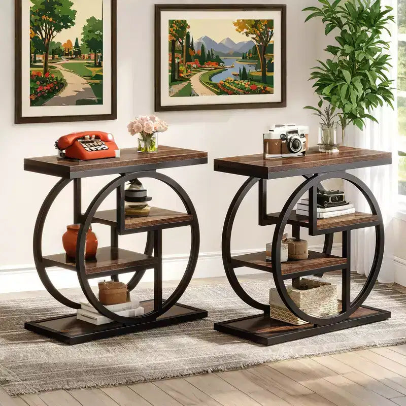 MAYEERTY Table d'appoint de rangement à 4 niveaux Montage facile MDF renforcé Cadre métallique robuste