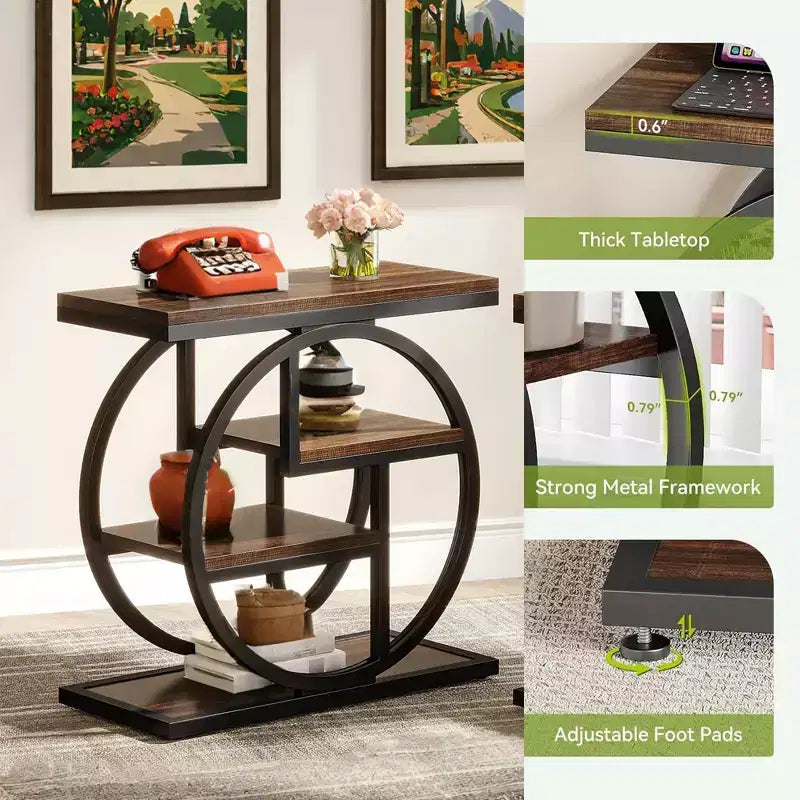 MAYEERTY Table d'appoint de rangement à 4 niveaux Montage facile MDF renforcé Cadre métallique robuste