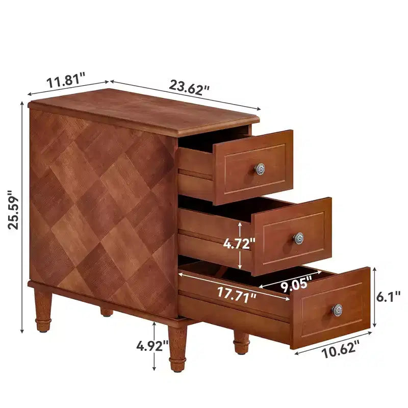 MAYEERTY Table d'appoint étroite à 3 tiroirs, construction en bois massif, entièrement assemblée, usage domestique