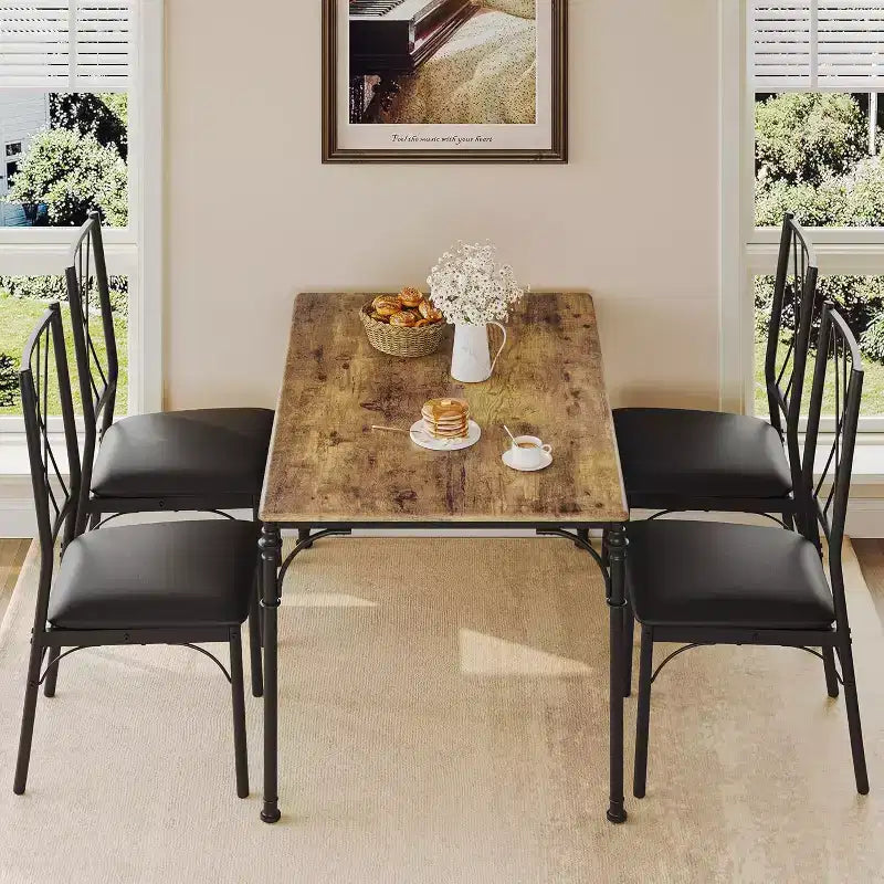 Table de salle à manger avec 4 chaises, ensemble de table de cuisine 5 pièces pour petit espace