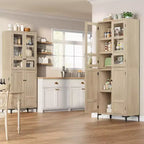 Armoire de cuisine avec portes vitrées, meuble de rangement autonome avec étagères réglables