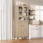 Armoire de cuisine avec portes vitrées, meuble de rangement autonome avec étagères réglables