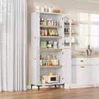 Armoire de cuisine avec portes vitrées, meuble de rangement autonome avec étagères réglables