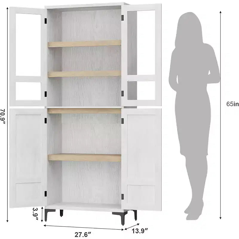 Armoire de cuisine avec portes vitrées, meuble de rangement autonome avec étagères réglables