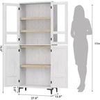 Armoire de cuisine avec portes vitrées, meuble de rangement autonome avec étagères réglables