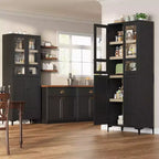 Armoire de cuisine avec portes vitrées, meuble de rangement autonome avec étagères réglables