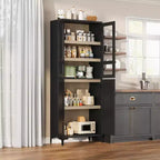 Armoire de cuisine avec portes vitrées, meuble de rangement autonome avec étagères réglables
