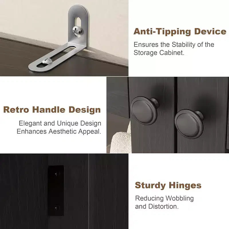 Armoire de cuisine avec portes vitrées, meuble de rangement autonome avec étagères réglables