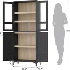 Armoire de cuisine avec portes vitrées, meuble de rangement autonome avec étagères réglables