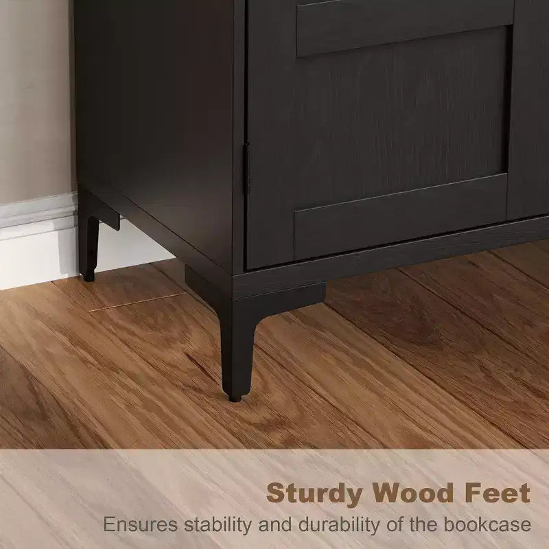 Armoire de cuisine avec portes vitrées, meuble de rangement autonome avec étagères réglables