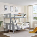 MAYEERTY Twin over Full Bunk Bed for Kids, Wooden Bed Frame with High Guardrail and Ladder, No Box Spring Needed, Gray