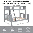 MAYEERTY Lit superposé double sur toute la longueur pour enfants, cadre de lit en bois avec garde-corps haut et échelle, pas besoin de sommier, gris