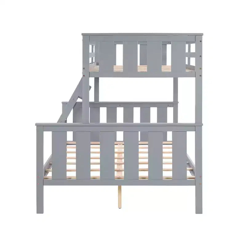 MAYEERTY Lit superposé double sur toute la longueur pour enfants, cadre de lit en bois avec garde-corps haut et échelle, pas besoin de sommier, gris