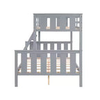MAYEERTY Lit superposé double sur toute la longueur pour enfants, cadre de lit en bois avec garde-corps haut et échelle, pas besoin de sommier, gris