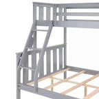 MAYEERTY Lit superposé double sur toute la longueur pour enfants, cadre de lit en bois avec garde-corps haut et échelle, pas besoin de sommier, gris