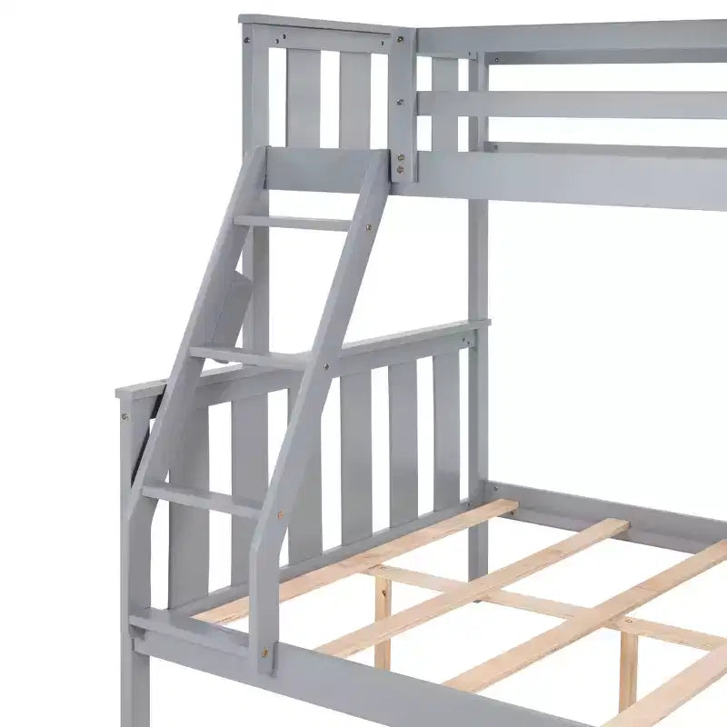 MAYEERTY Lit superposé double sur toute la longueur pour enfants, cadre de lit en bois avec garde-corps haut et échelle, pas besoin de sommier, gris