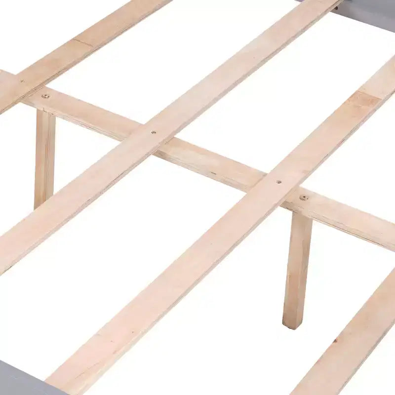 MAYEERTY Lit superposé double sur toute la longueur pour enfants, cadre de lit en bois avec garde-corps haut et échelle, pas besoin de sommier, gris