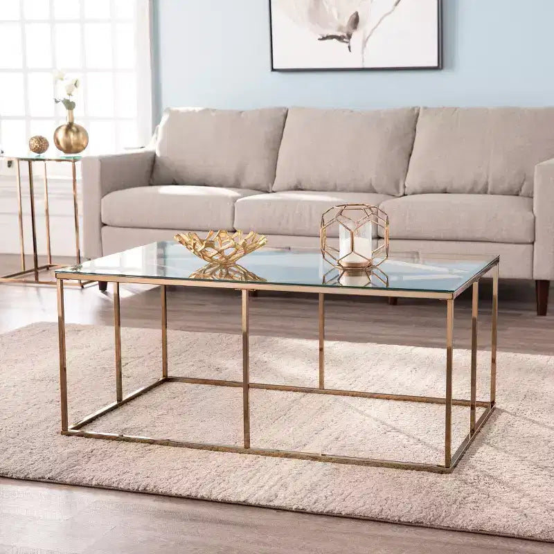Table basse contemporaine à plateau en verre Nicholance - Champagne - SEI