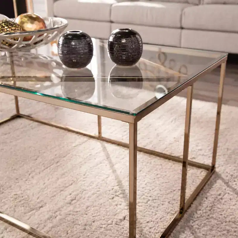 Table basse contemporaine à plateau en verre Nicholance - Champagne - SEI