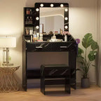 Coiffeuse avec miroir, coiffeuse avec tabouret rembourré, 3 modes d'éclairage et luminosité réglable