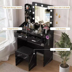 Coiffeuse avec miroir, coiffeuse avec tabouret rembourré, 3 modes d'éclairage et luminosité réglable