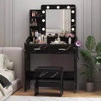 Coiffeuse avec miroir, coiffeuse avec tabouret rembourré, 3 modes d'éclairage et luminosité réglable