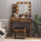 Coiffeuse avec miroir, coiffeuse avec tabouret rembourré, 3 modes d'éclairage et luminosité réglable