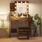 Coiffeuse avec miroir, coiffeuse avec tabouret rembourré, 3 modes d'éclairage et luminosité réglable