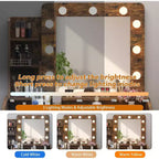 Coiffeuse avec miroir, coiffeuse avec tabouret rembourré, 3 modes d'éclairage et luminosité réglable