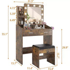 Coiffeuse avec miroir, coiffeuse avec tabouret rembourré, 3 modes d'éclairage et luminosité réglable