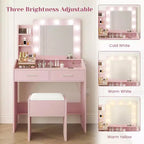Coiffeuse avec miroir, coiffeuse avec tabouret rembourré, 3 modes d'éclairage et luminosité réglable