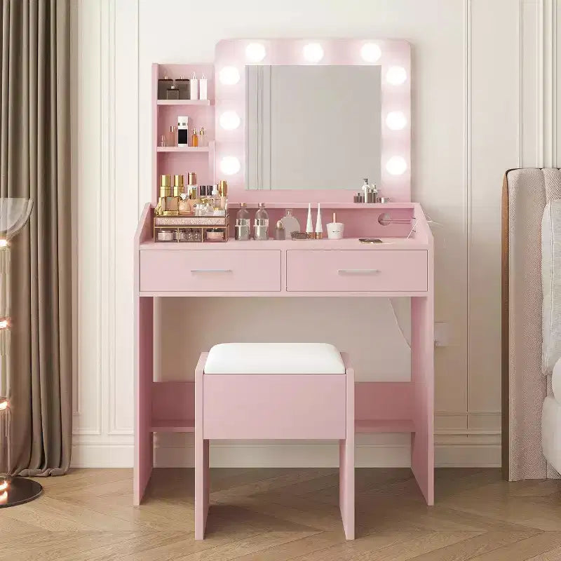 Coiffeuse avec miroir, coiffeuse avec tabouret rembourré, 3 modes d'éclairage et luminosité réglable