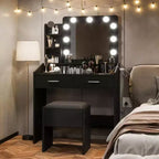 Coiffeuse avec miroir, coiffeuse avec tabouret rembourré, 3 modes d'éclairage et luminosité réglable