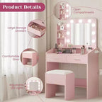 Coiffeuse avec miroir, coiffeuse avec tabouret rembourré, 3 modes d'éclairage et luminosité réglable