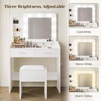 Coiffeuse avec miroir, coiffeuse avec tabouret rembourré, 3 modes d'éclairage et luminosité réglable