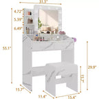 Coiffeuse avec miroir, coiffeuse avec tabouret rembourré, 3 modes d'éclairage et luminosité réglable